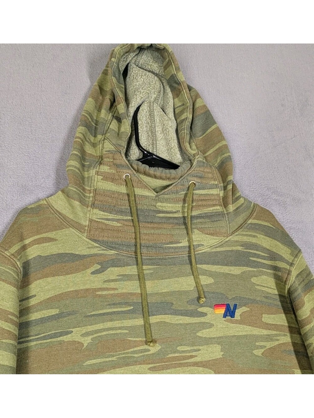 Aviator Nation Mens XXL Green Camo Pullover Hoodie Fleece Lined Zip Pocket USA